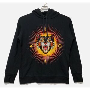 Gucci Angry Cat Compass Hoodie Embroidered Black Cotton Size Medium M